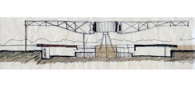 This competition entry, UKIYO, seeks to collapse the relationship between a floating dream like realm and our world. UKIYO is a space where long haul truck drivers and art enthusiasts can divorce themselves from their larger responsibilities and experience a sense of place. The circular repetition of form and void, piercing light and shadow, the tracked motion of the solar shield, and the star gazing apertures all help construct a break from the mundane and point of entry to a waking state of dreams.