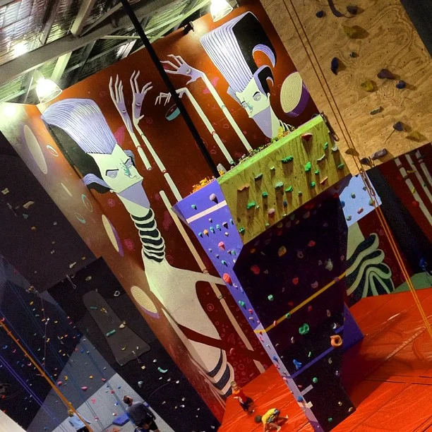 2 panel x 9m tall mural. Commissioned by City Summit Rock Climbing, Malaga.
