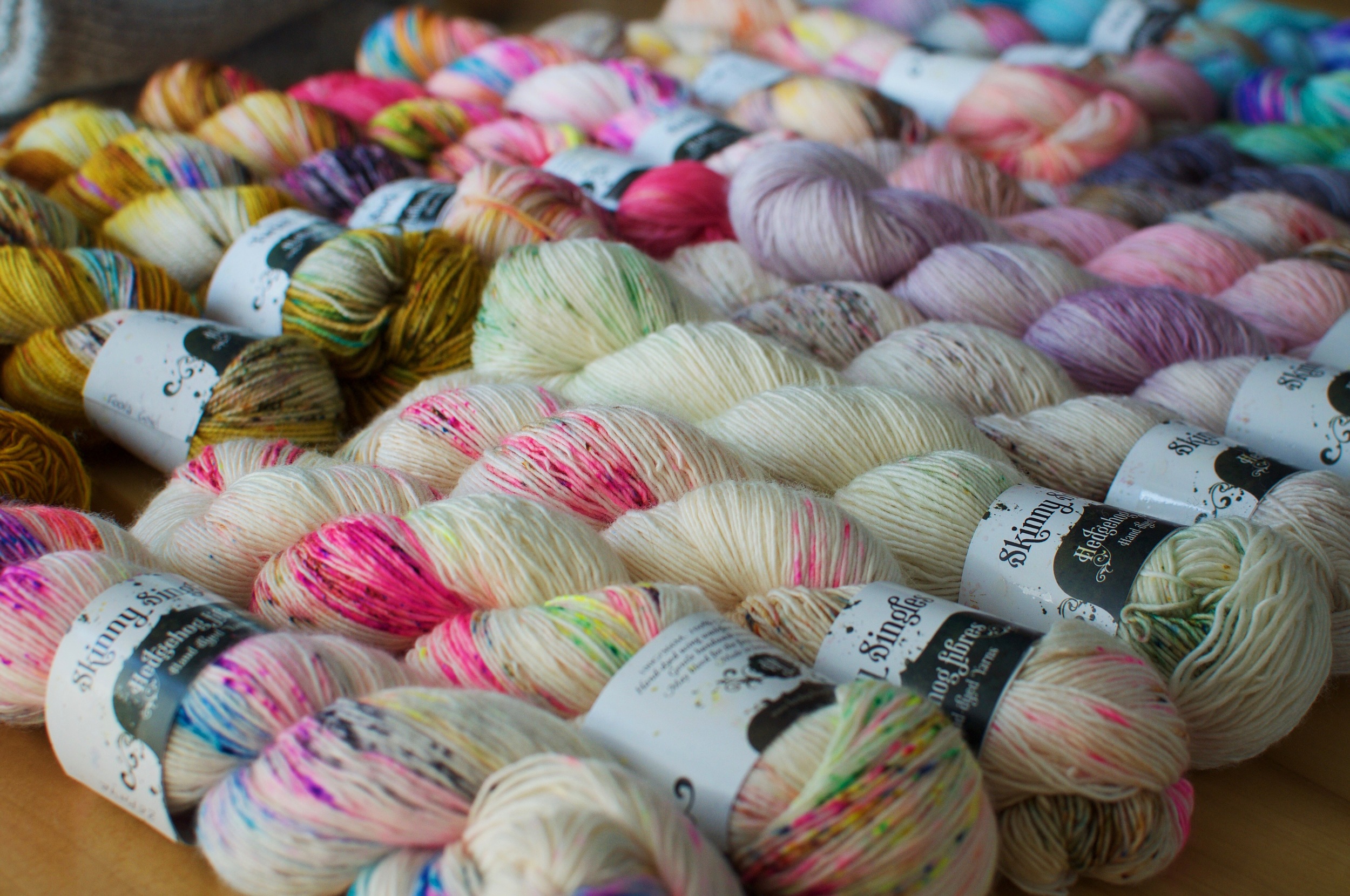 Colorways include: Fool's Gold, Zephyr, Crybaby, Urchin, Pine, Ghost, Whisper