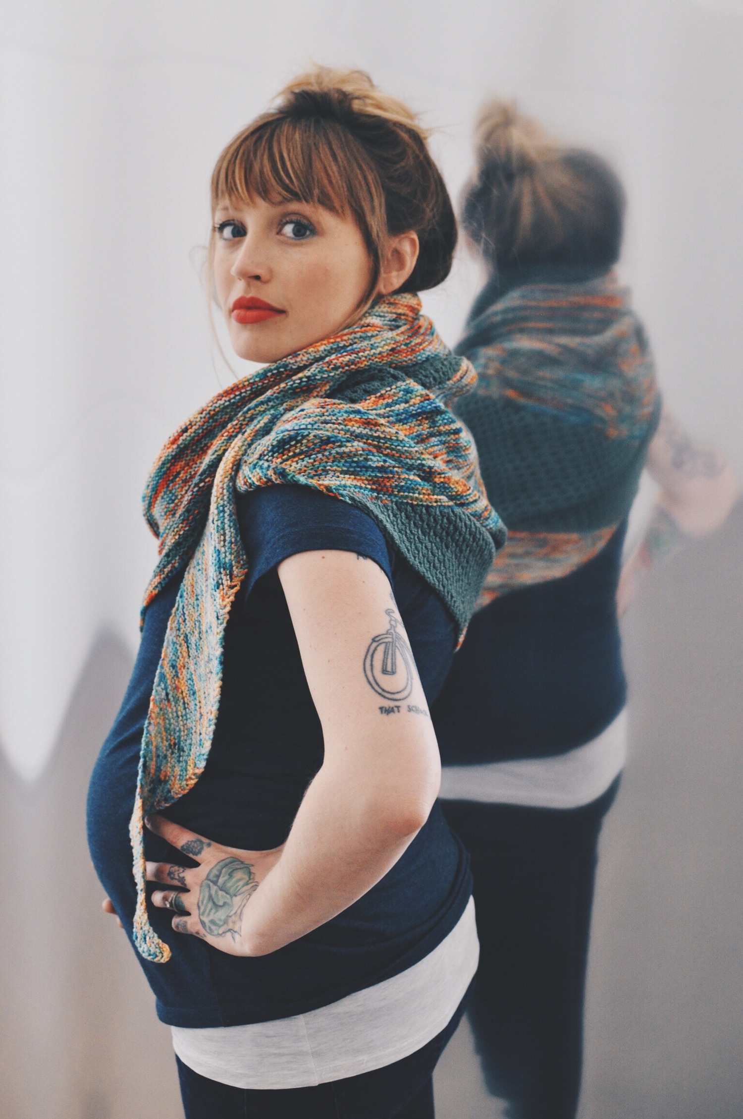 Woollen scarf with tattoo print