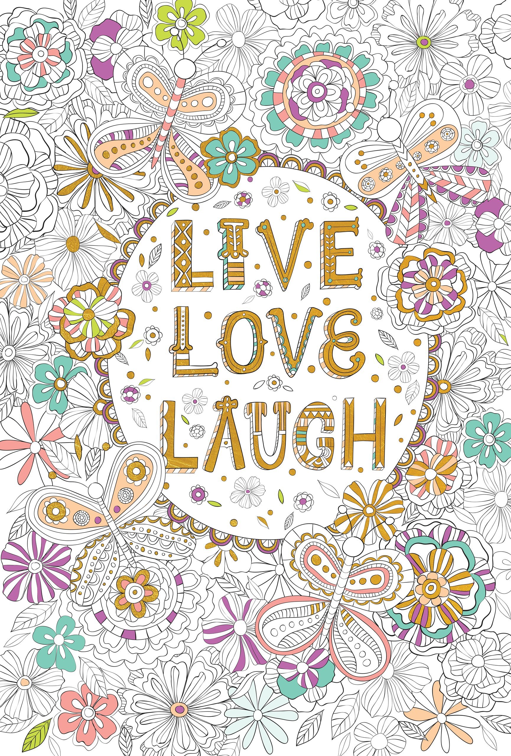 Live, Love, Laugh Gold Foil Coloring Poster 