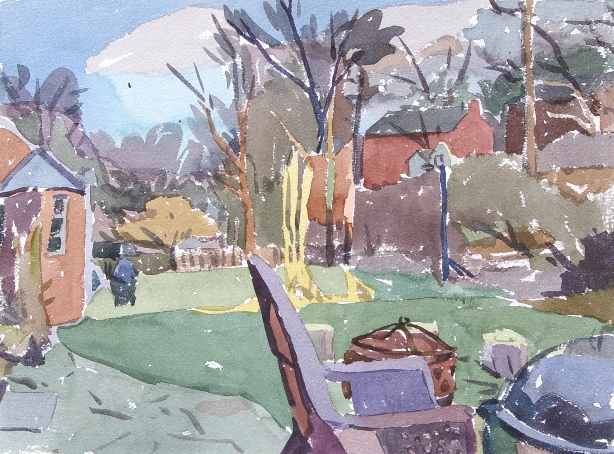   Backyard (spring) , 2022.  9 x 12 inches,  watercolor 