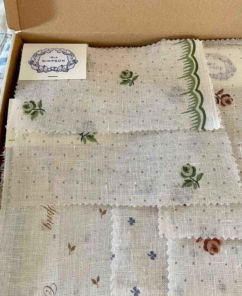Isla Simpson Trade Sample Set with 34 fabric and wallpaper designs for interior designers, priced at £28.