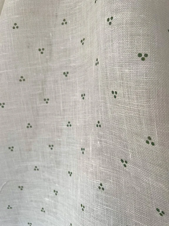 Petite Trio of Dots Olive Green close-up revealing neat trio dot pattern and texture.