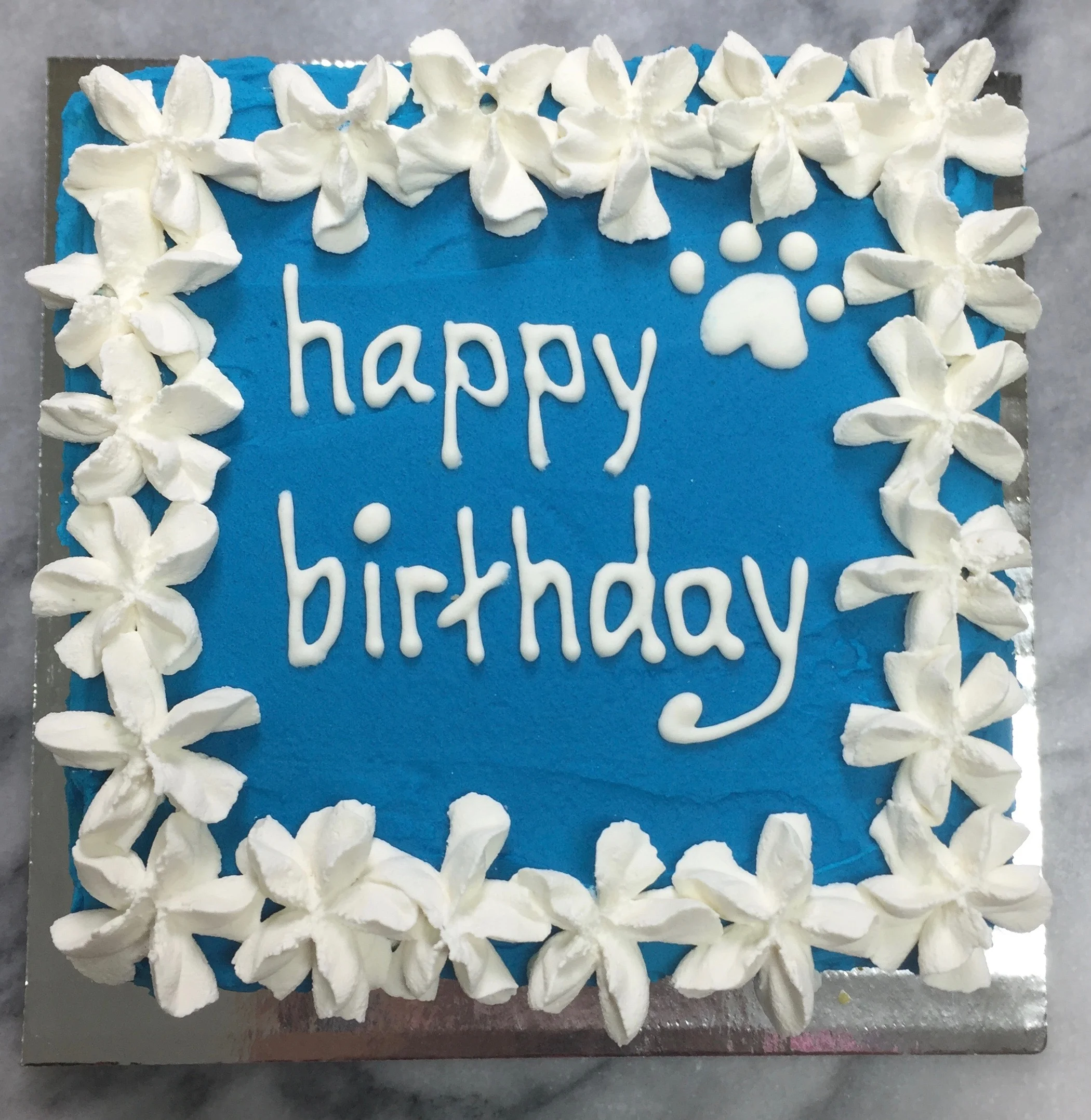Blue with white frosting