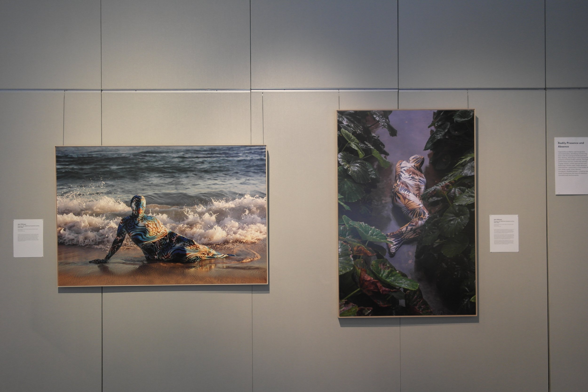 Gallery view with works by Joiri Minaya (left to right): Container #6 (2020) and Container #1 (2015), archival pigment prints on Epson Legacy photography paper, 40 x 60 inches. Courtesy of the artist.