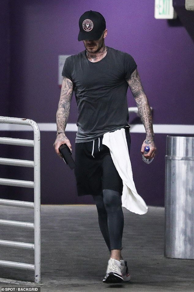 David Beckham post workout at Soul Cycle after working out with Jay Z in LA on 3.1.19