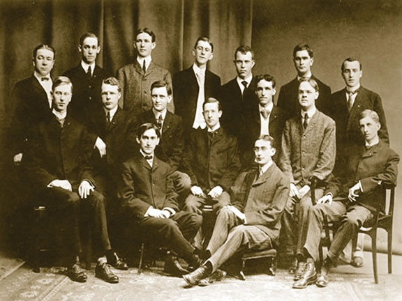 Back Row: Edward E. Gallup, Ralph B. Scatterday, Ernest R. Ringo, R.W. Bunting (pledge), C.C. Van Valkenburgh (pledge), Clarence G. Hill, Benjamin E. Deroy Middle Row: Harvey J. Howard, Harry B. Washburn, William J. Marshall, Harlan P. Rowe, Walter S. Wheeler, George A. Malcolm, Jared W. Hawkins Front Row: Charles A. Sink, James M. Cooper