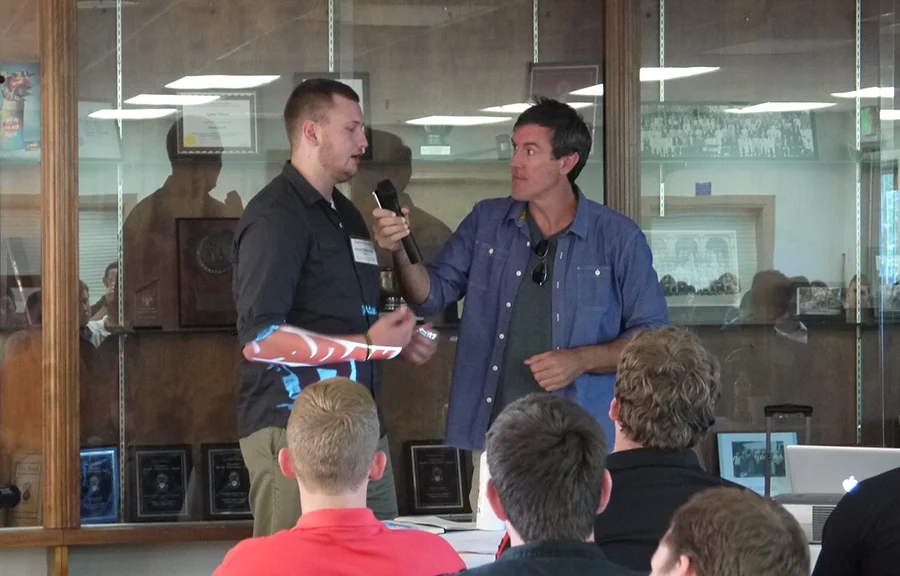 Adam Ritz (R) presents at Acacia Leadership Academy 2015