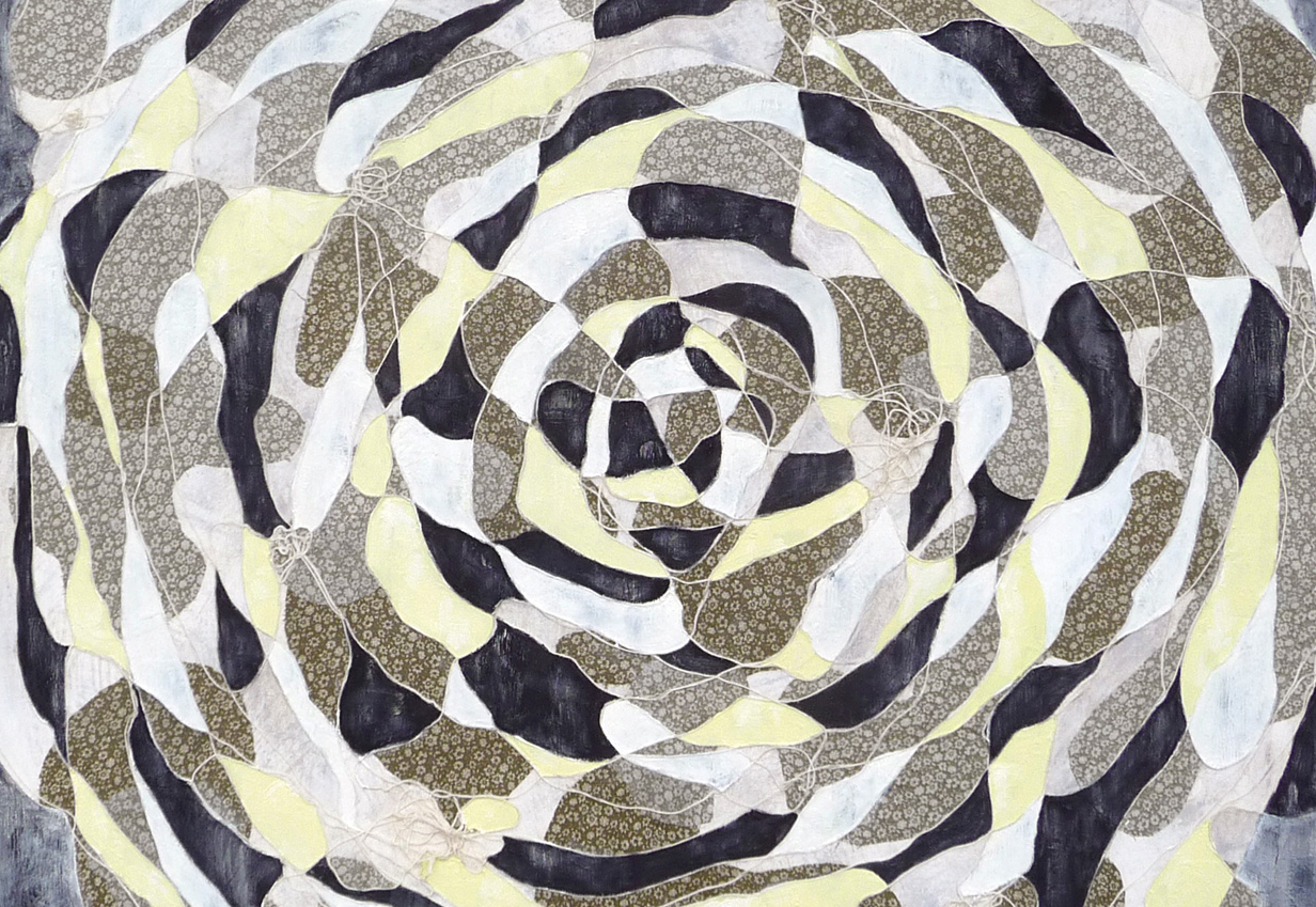Pale Yellow Black, 2015 . Oil, acrylic and collage on canvas. 48x48"