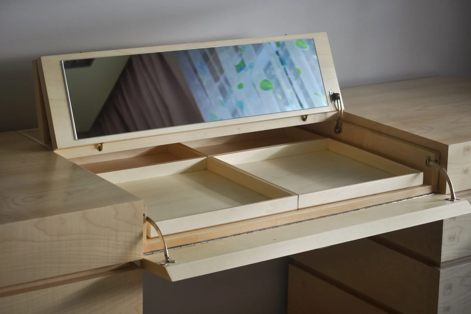 Custom-designed mirrored sycamore dressing table