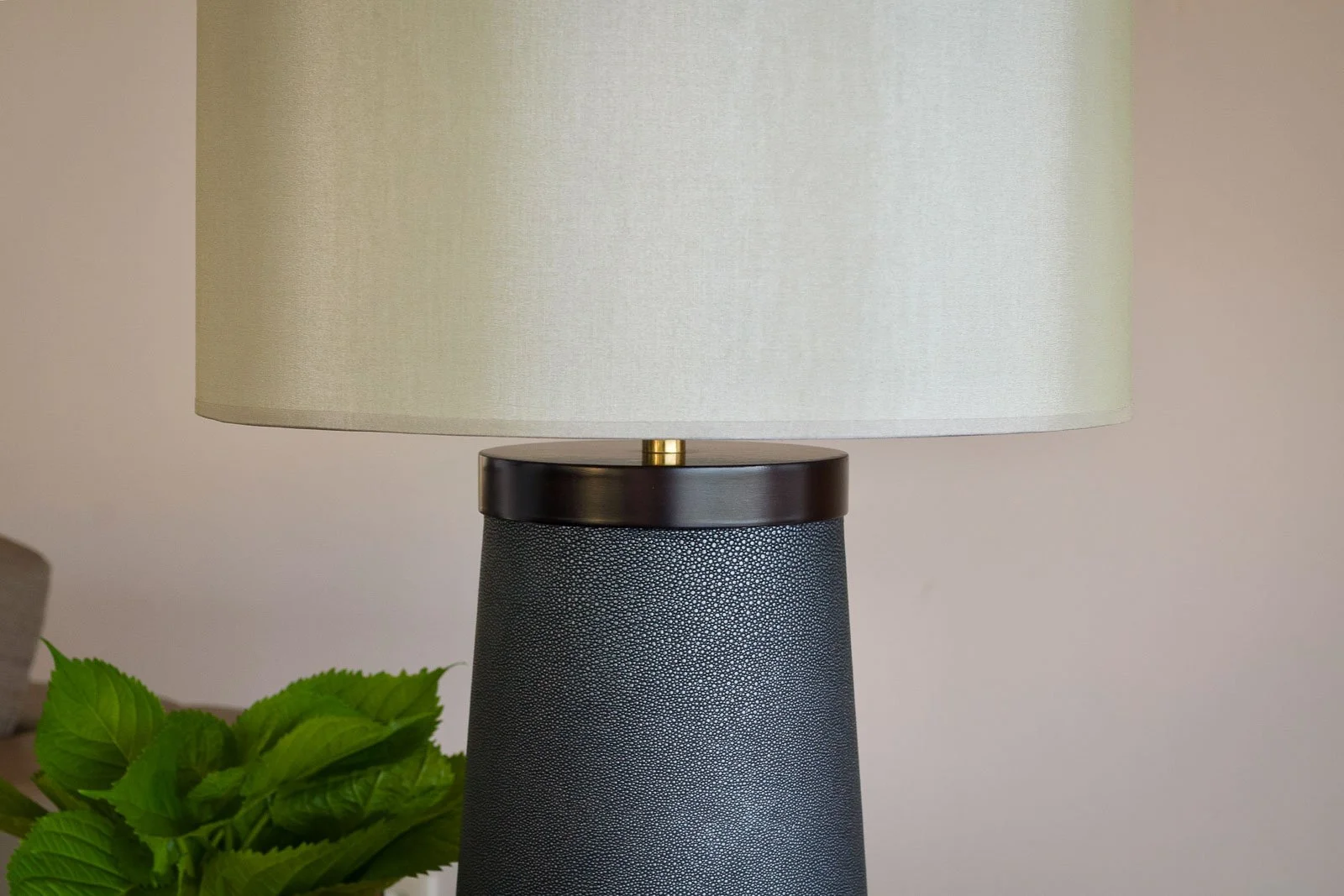 Mahogany and galuchat table lamp with silk lampshade