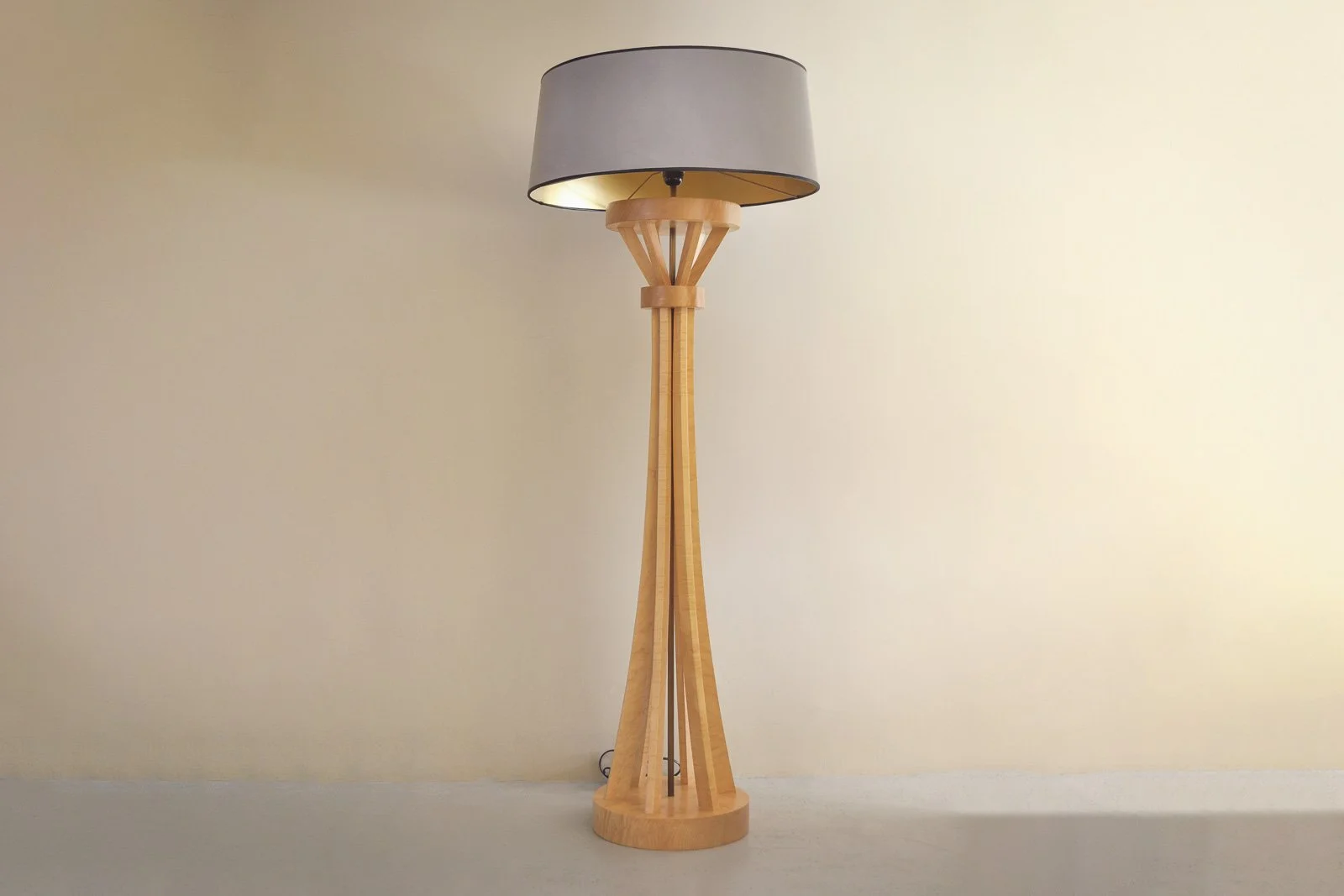 Author-designed sycamore floor lamp with silk lampshade
