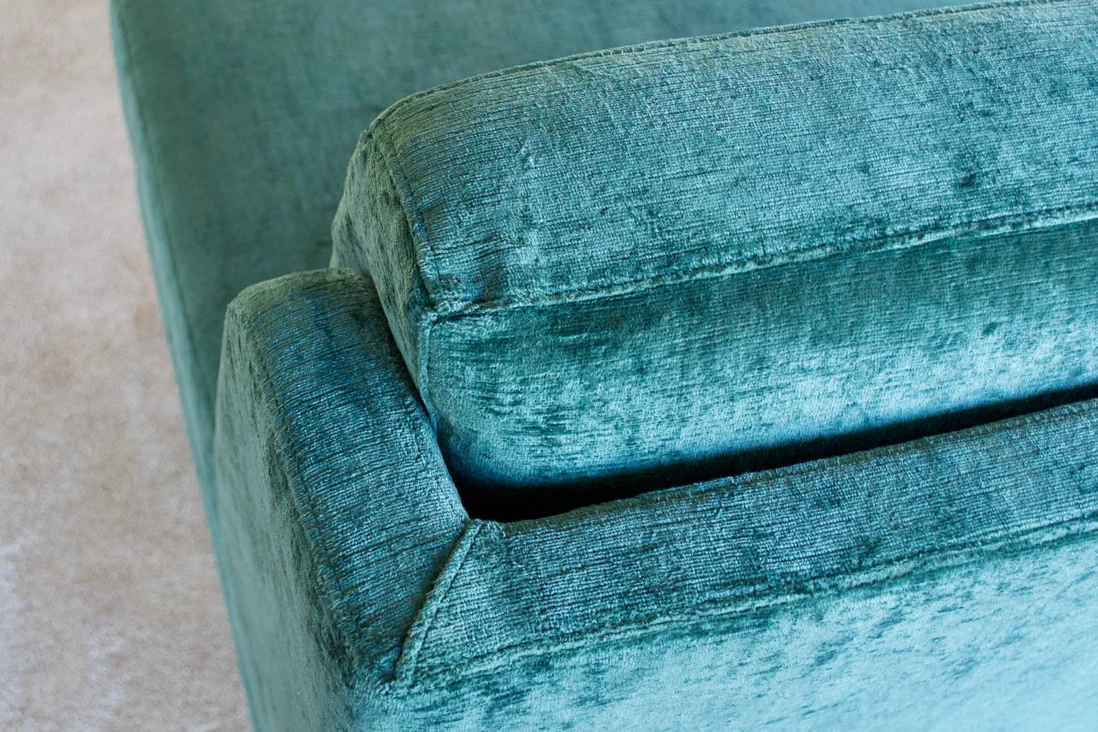 Teal velvet sofa upholstery detail