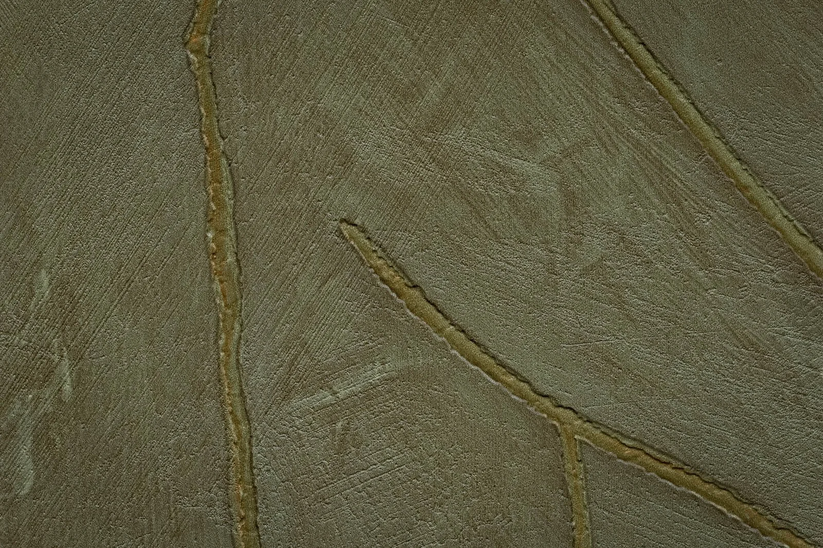 Trompe l'oeil green vinyl wallpaper with kintsugi gold accents