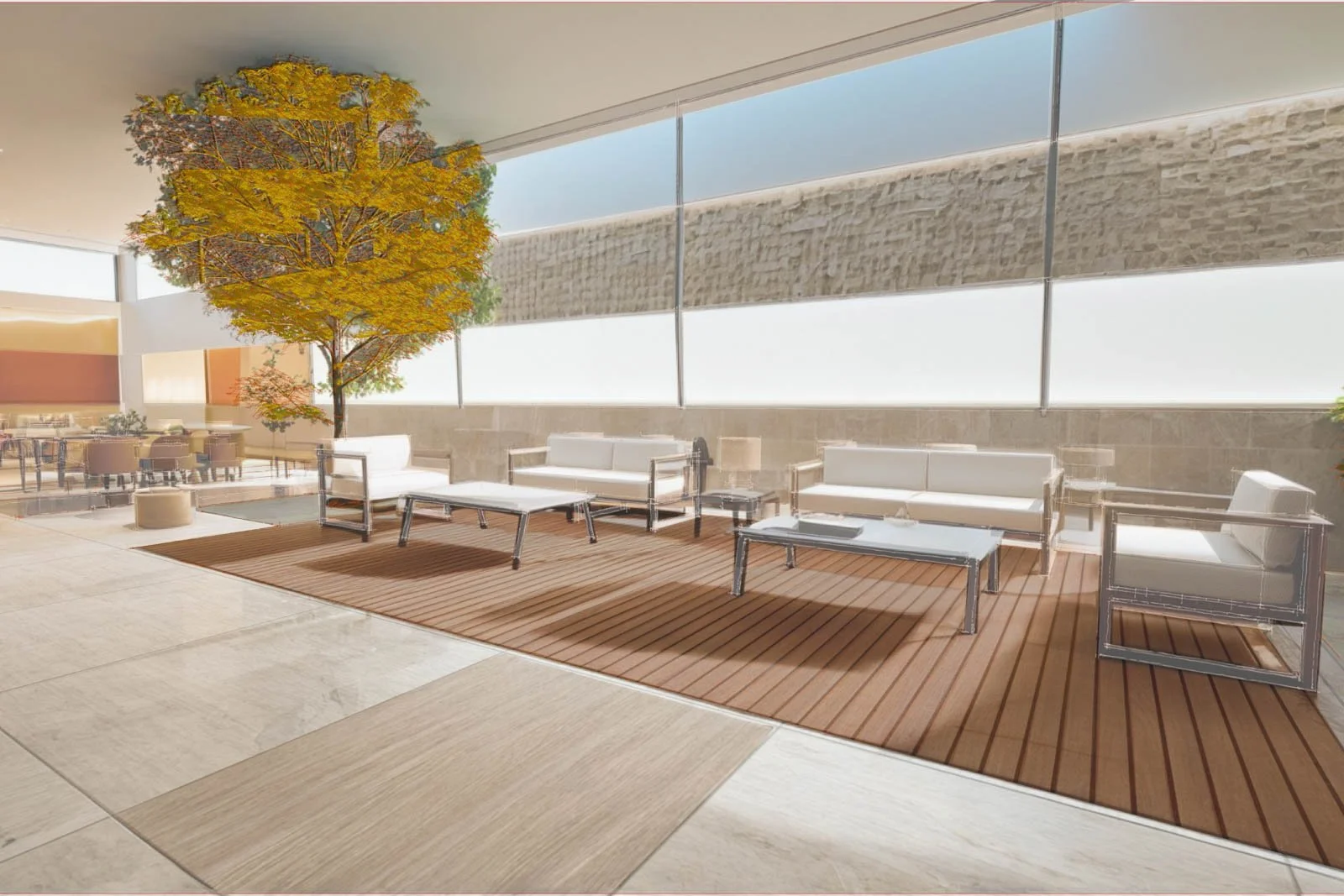 Indoor garden and terrace lounge 3D visualisation