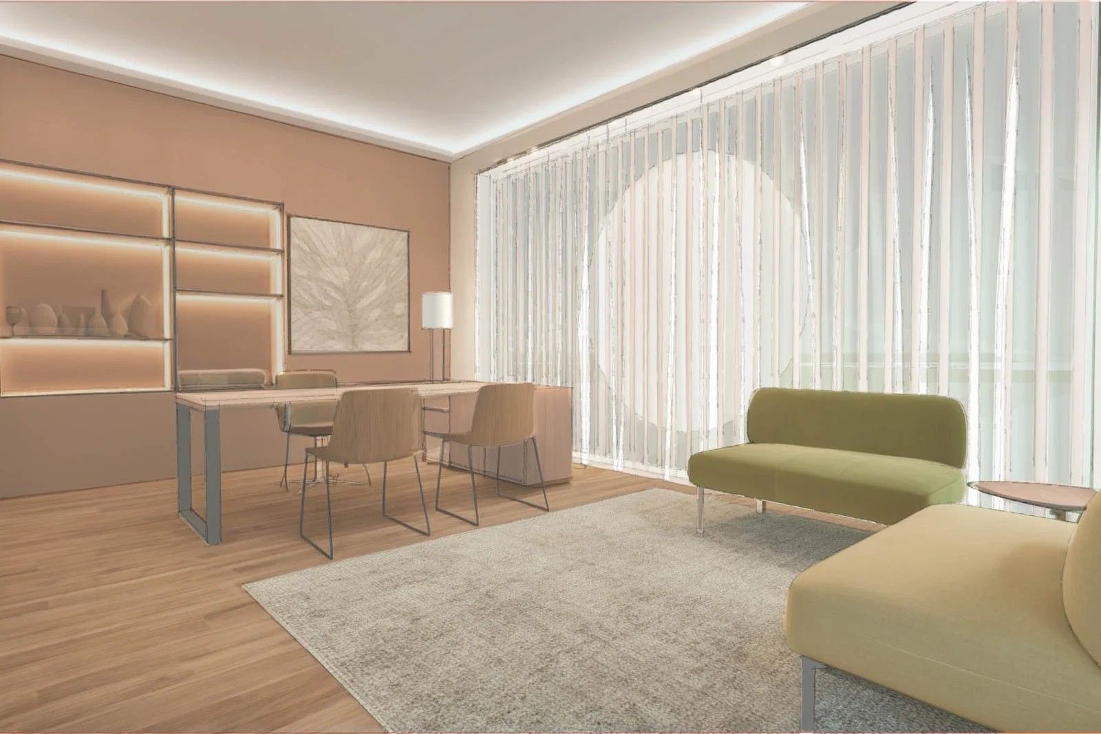 Warm and light private clinic interior design 3D visualisation