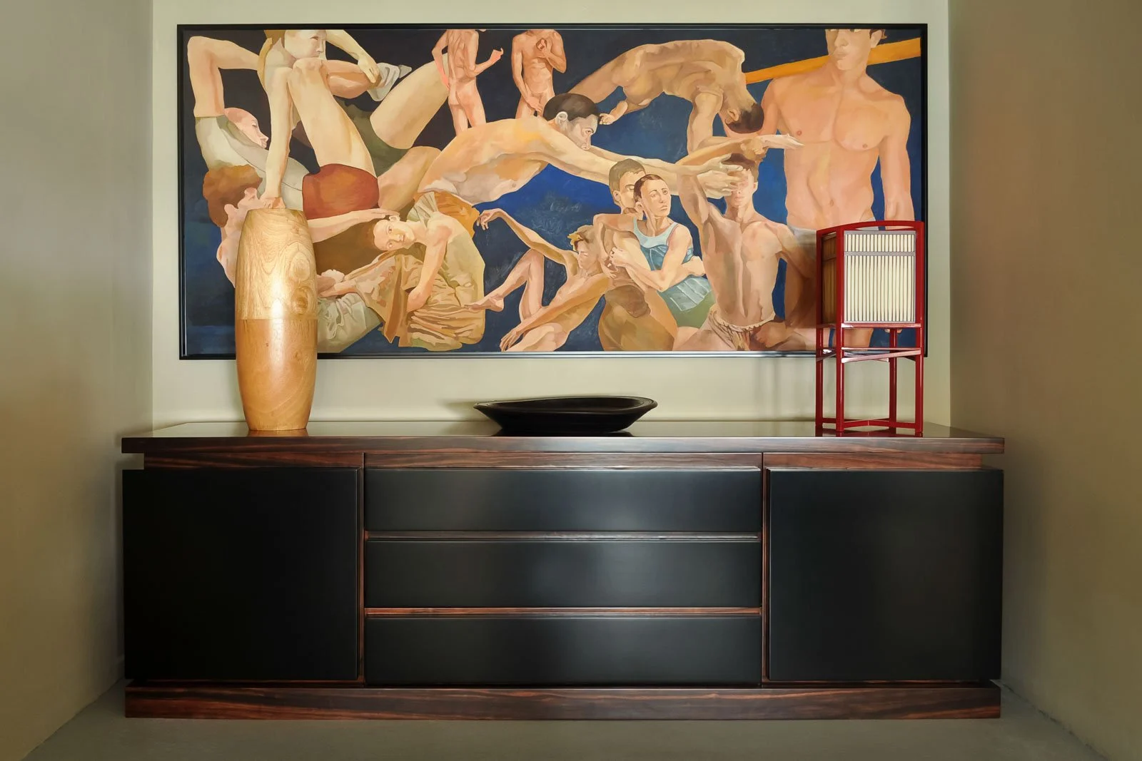 Custom-designed sideboard in Macassar ebony and mahogany