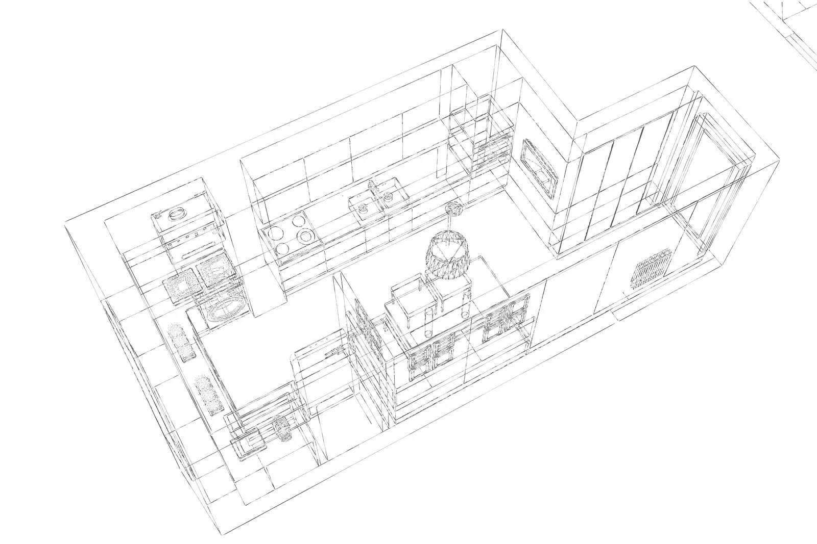 Kitchen space layout architectural technical drawing