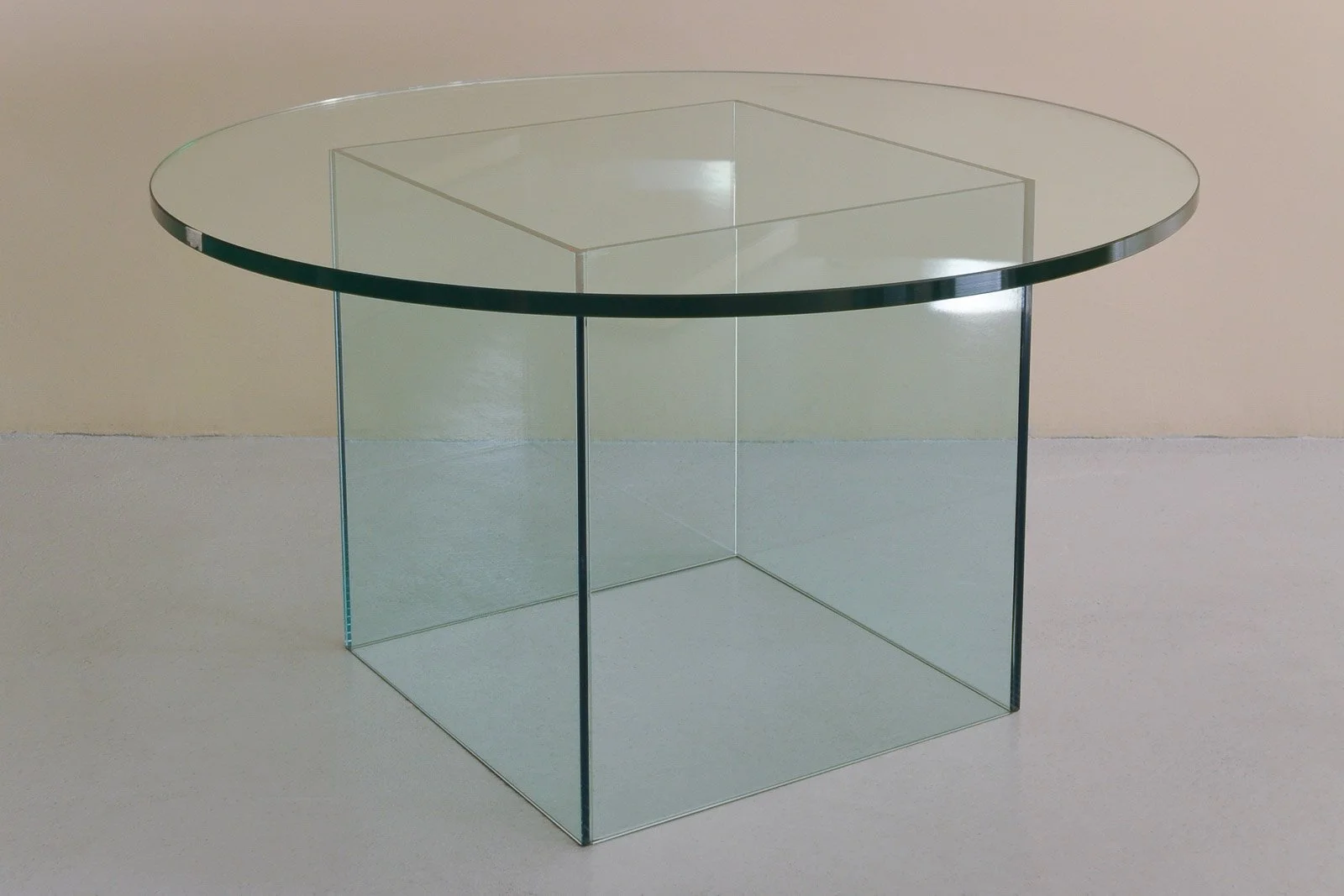 Mesa de apoio geométrica redonda em vidro, minimalista e leve