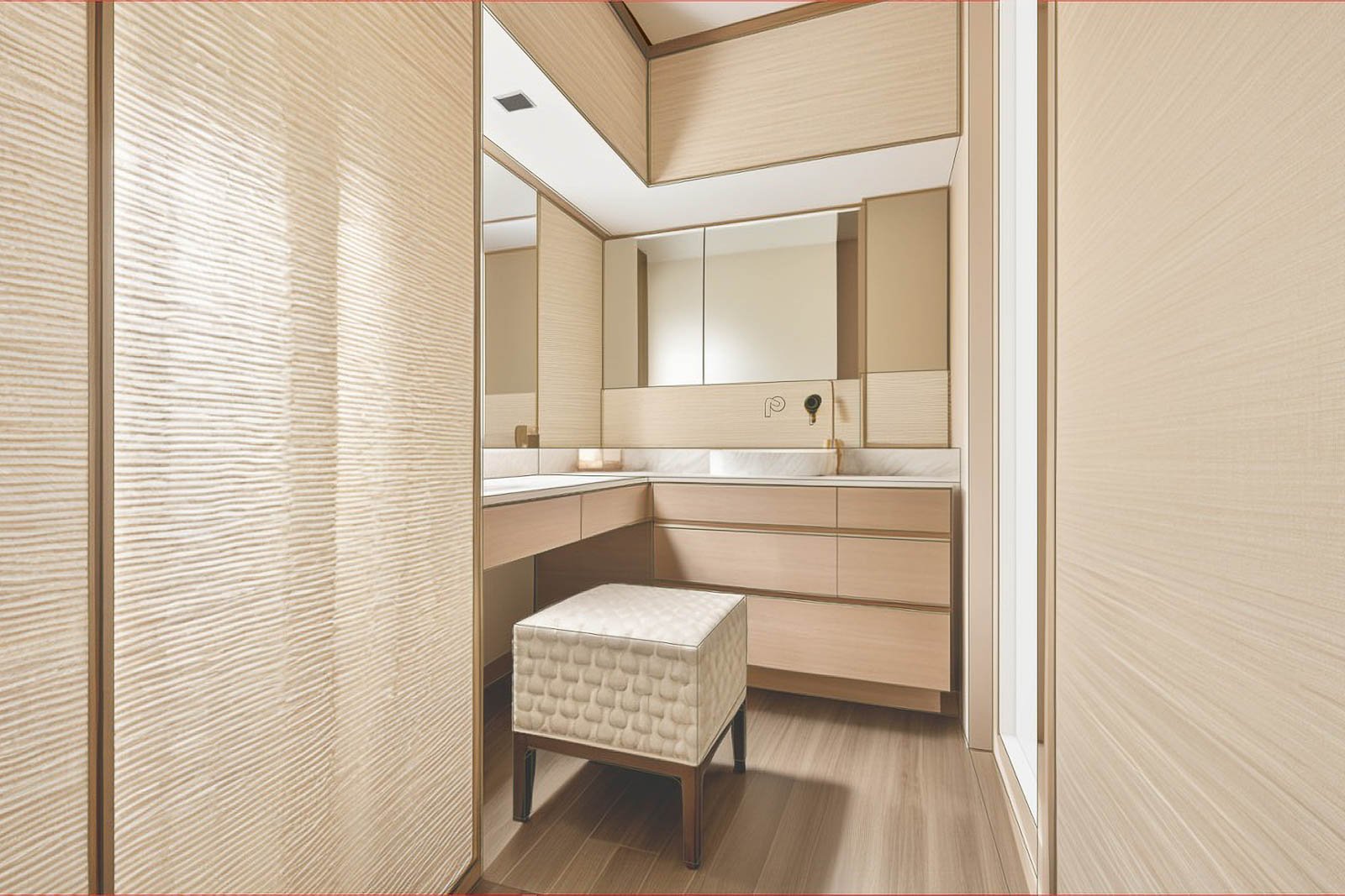 Visualização 3D de casa de banho com materiais e acabamentos selecionados