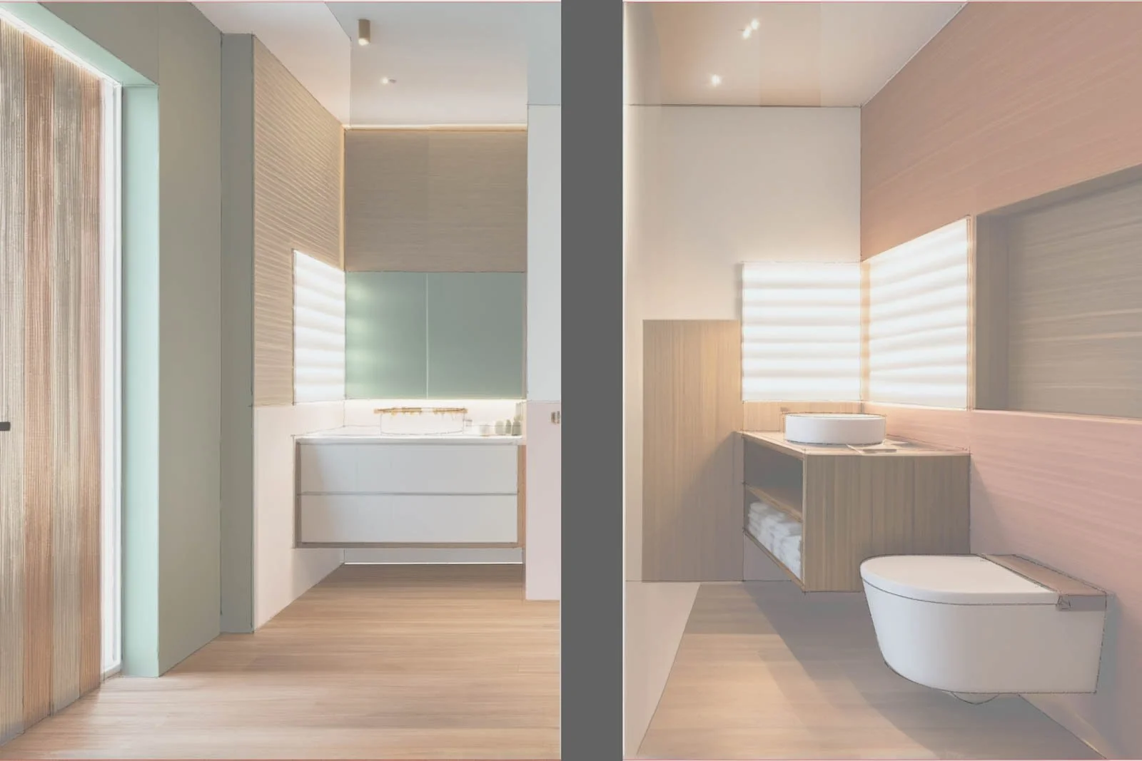 Visualização 3D de design de interiores de casa de banho de clínica privada