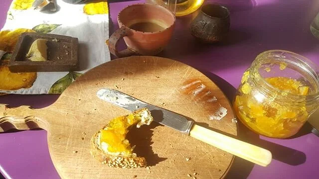 Mid day and I am still having breakfast..... How did that happen, again.....I wish I could remember who gave me this beautiful marmalade.....xxx