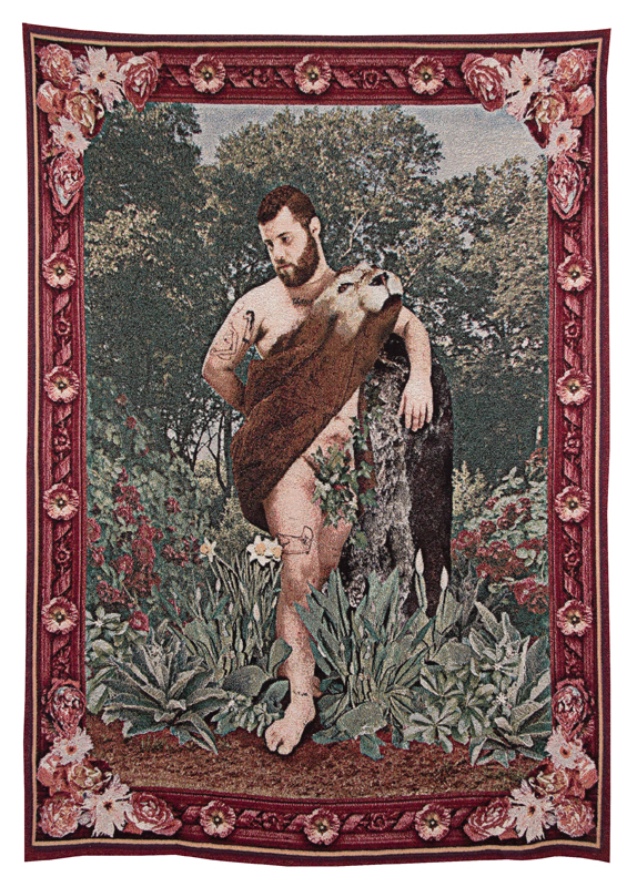 Allegory of Strength, installation view, 2014, jacquard tapestry From Allegories of Art History