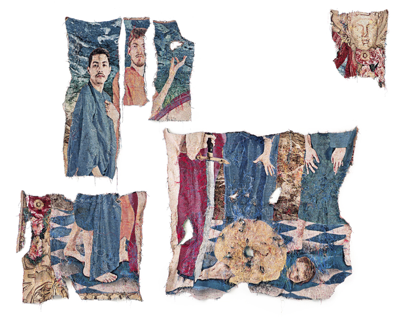 High Drama , 2015, tapestry fragments woven on computerized loom. From Fragmentia .