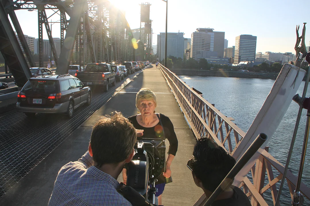 Behind the scenes, filming "Before You Know It." Photo by Charlotte Wood.
