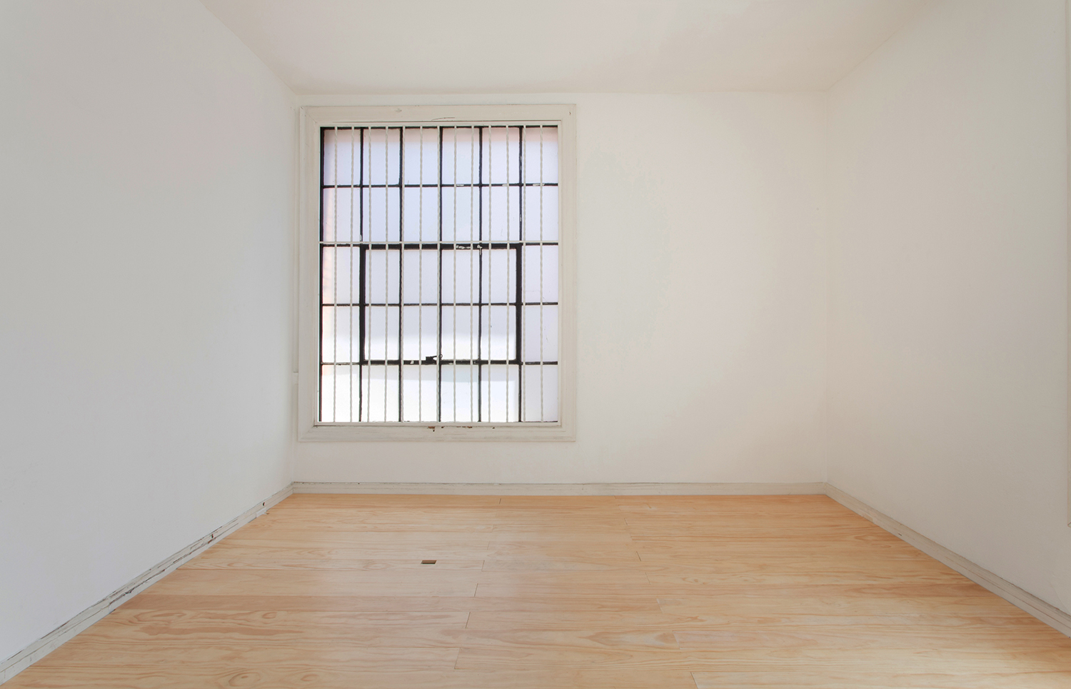 Installation view of Still Beneath the Surface Custom-built pine floor, buried archival inkjet print, light