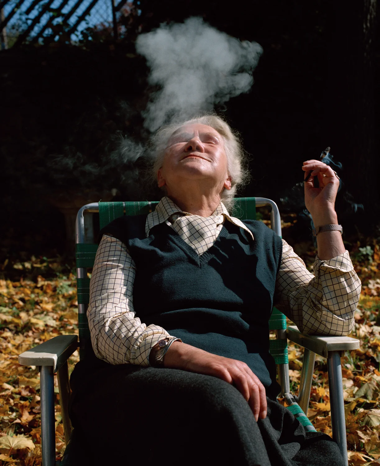 Zofia Baniecka, Poland, from Rescuers Zofia smoked like this, lighting one cigarette from another, during the entire interview. She spoke Polish and was probably bored when our translator imparted her words to us. She was a committed and brave woman, hiding Jews in her flat as well as guns for the resistance, later being jailed several times as she always worked for a free Poland.
