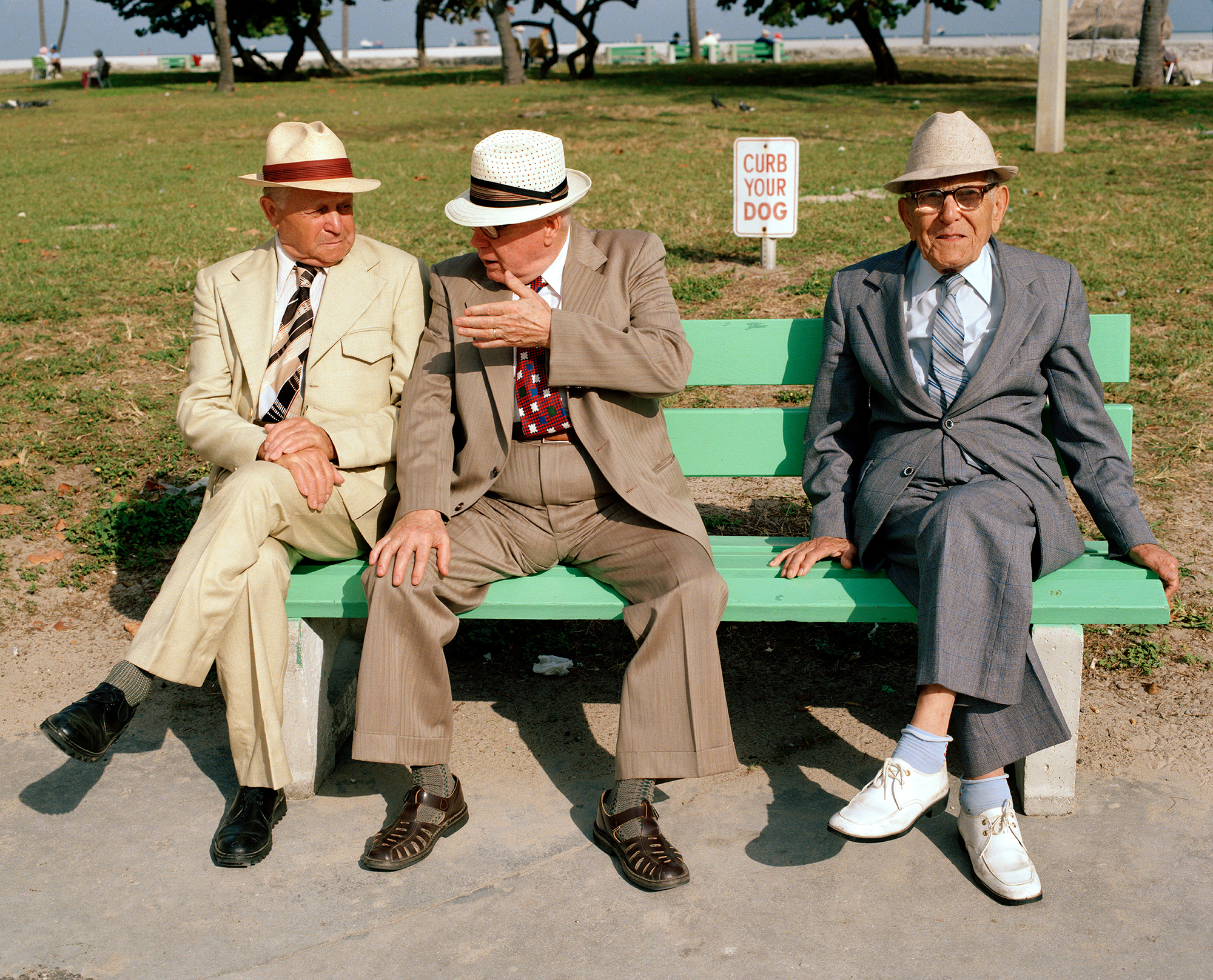   Three men on a park bench, From South Beach series, 1982-85  