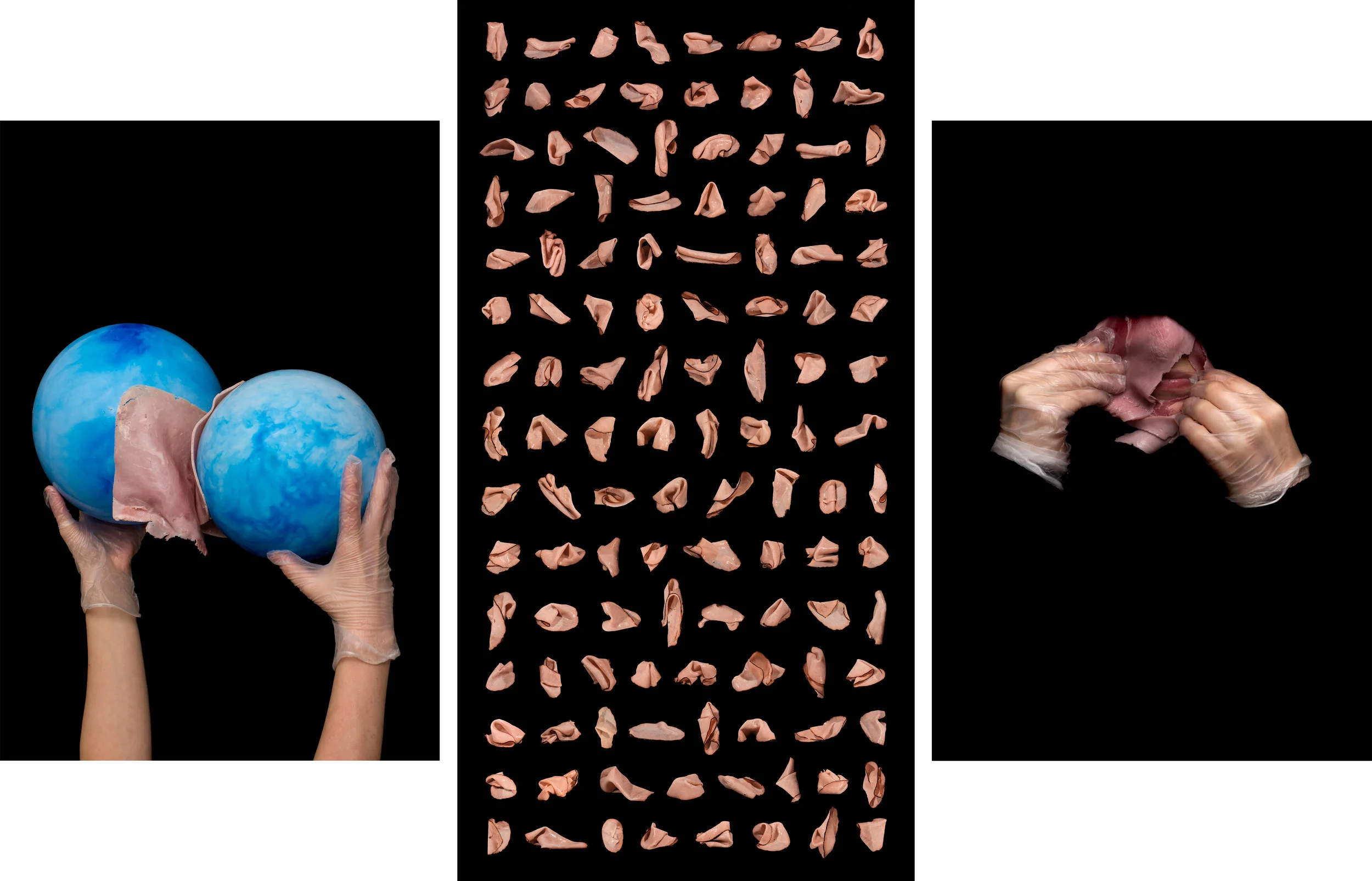 Left: He’s Got the Whole World in His Hands , 2018. Digital Inkjet. 22” x 32” Middle: Do you Think I’m Special? 2018, Digital inkjet, 23.5” x 45.25” Right: Pull Down to Refresh . 2018. Digital inkjet. 22” x 32” Ella Weber