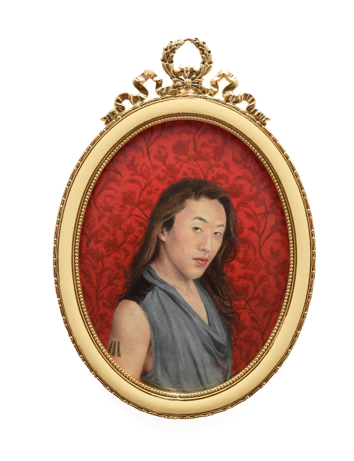 Portrait of Nicky Endres (They/Them/She/Her), 4.25”x3” framed, oil on paper