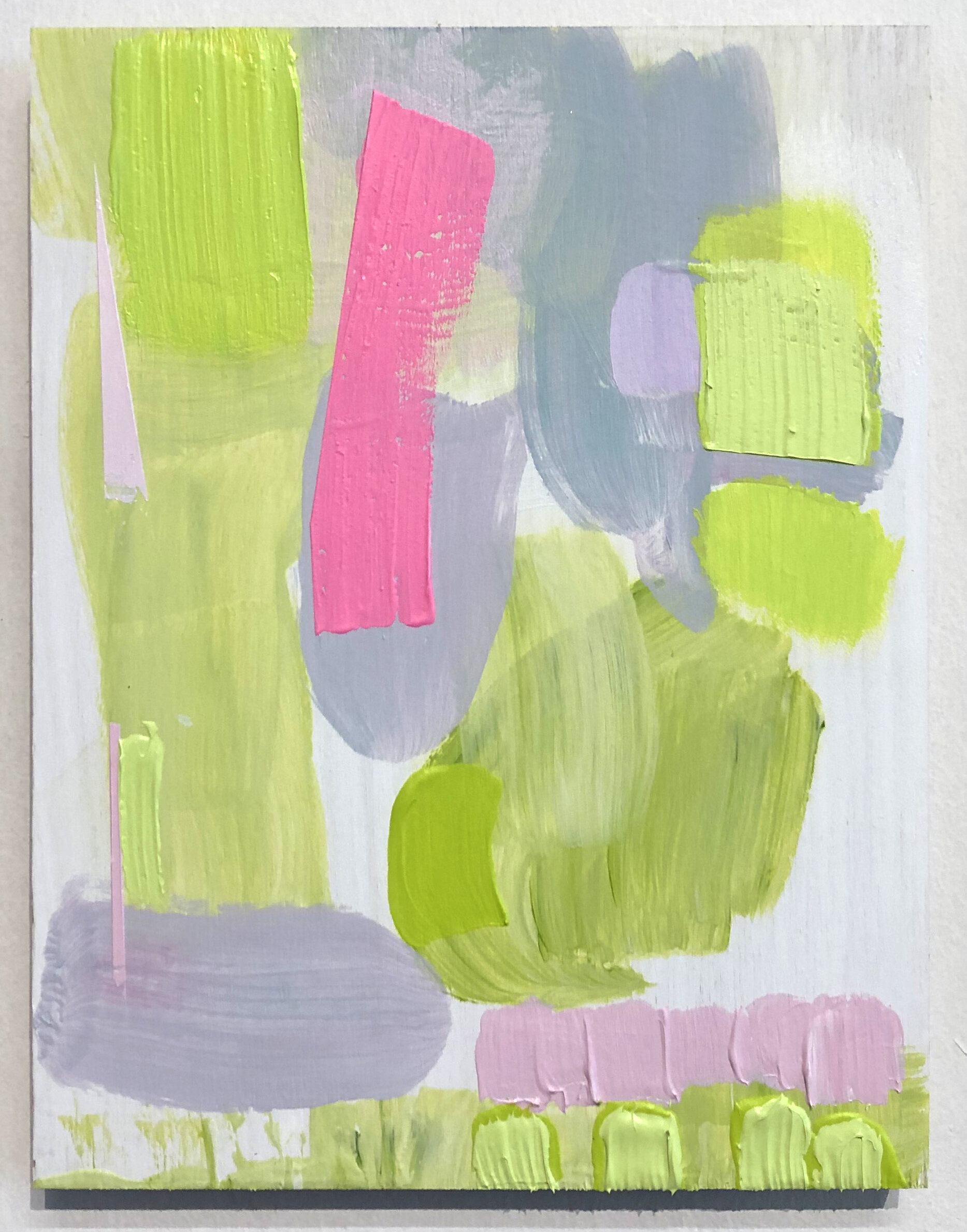   Green / Pink ( after Albers' "vibrating boundaries" chapter )  Gesso, acrylic and gouache on wood panel 8.5 x 11 inches 2021 