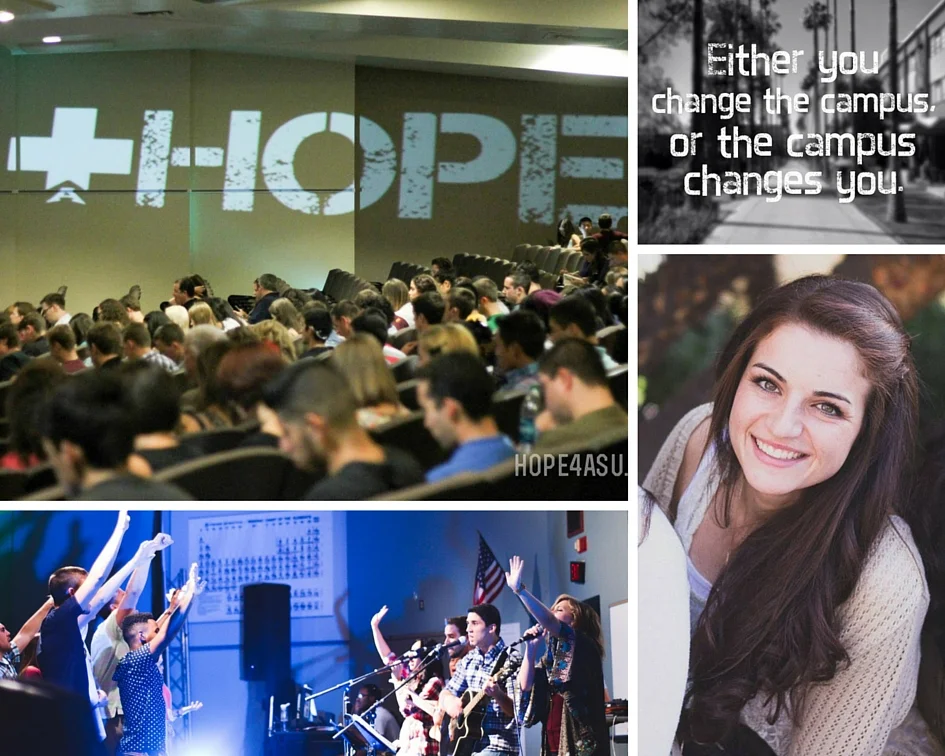 Hope Christian Church Campus Ministry, located in Tempe, is uniquely positioned to reach the 85,000+ students who attend ASU. Every month we financially support Jenny Gladstone who is a campus minister / on-site missionary. hope4asu.org