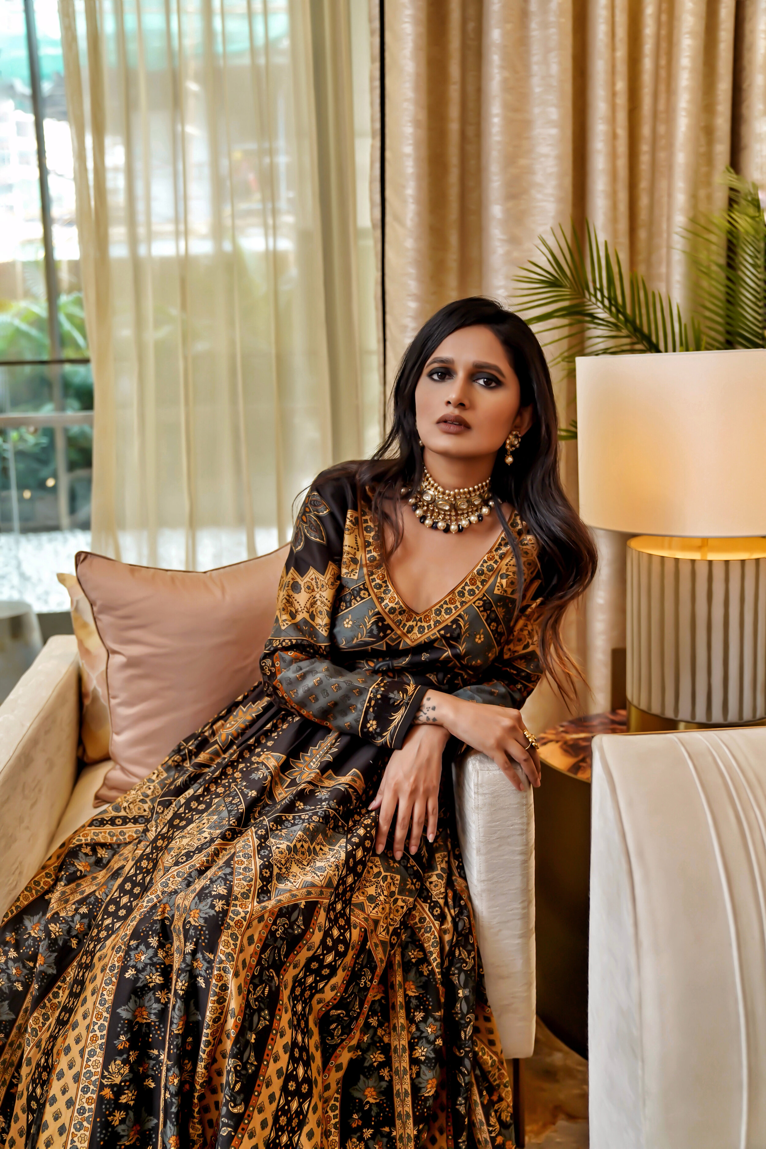Buy Label Ritu Kumar Brown Floral Printed Maxi Dress online