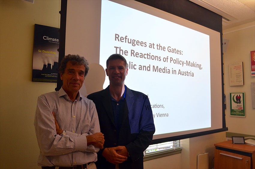 Prof. Em. Michael Freund (Webster University) and IES Director Jeroen Dewulf.