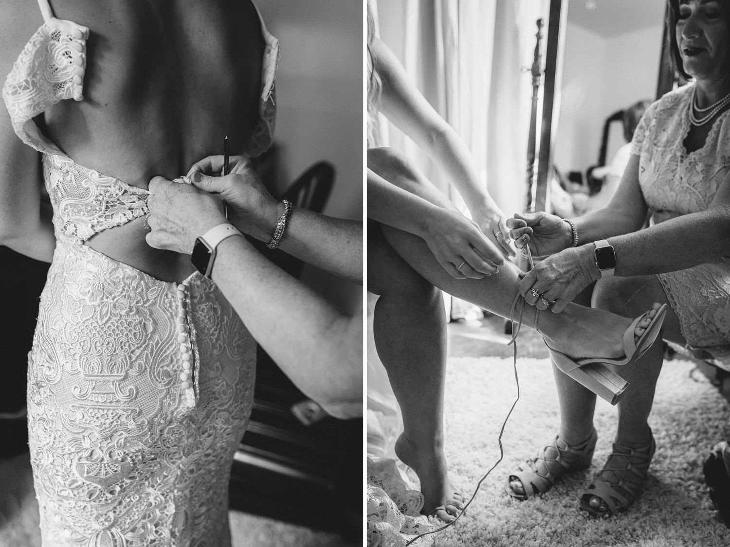 Bride getting dressed