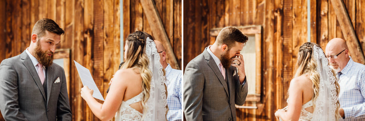 Groom tearing up during vows