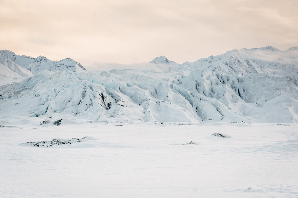 Winter sunset at Alaskan glacier