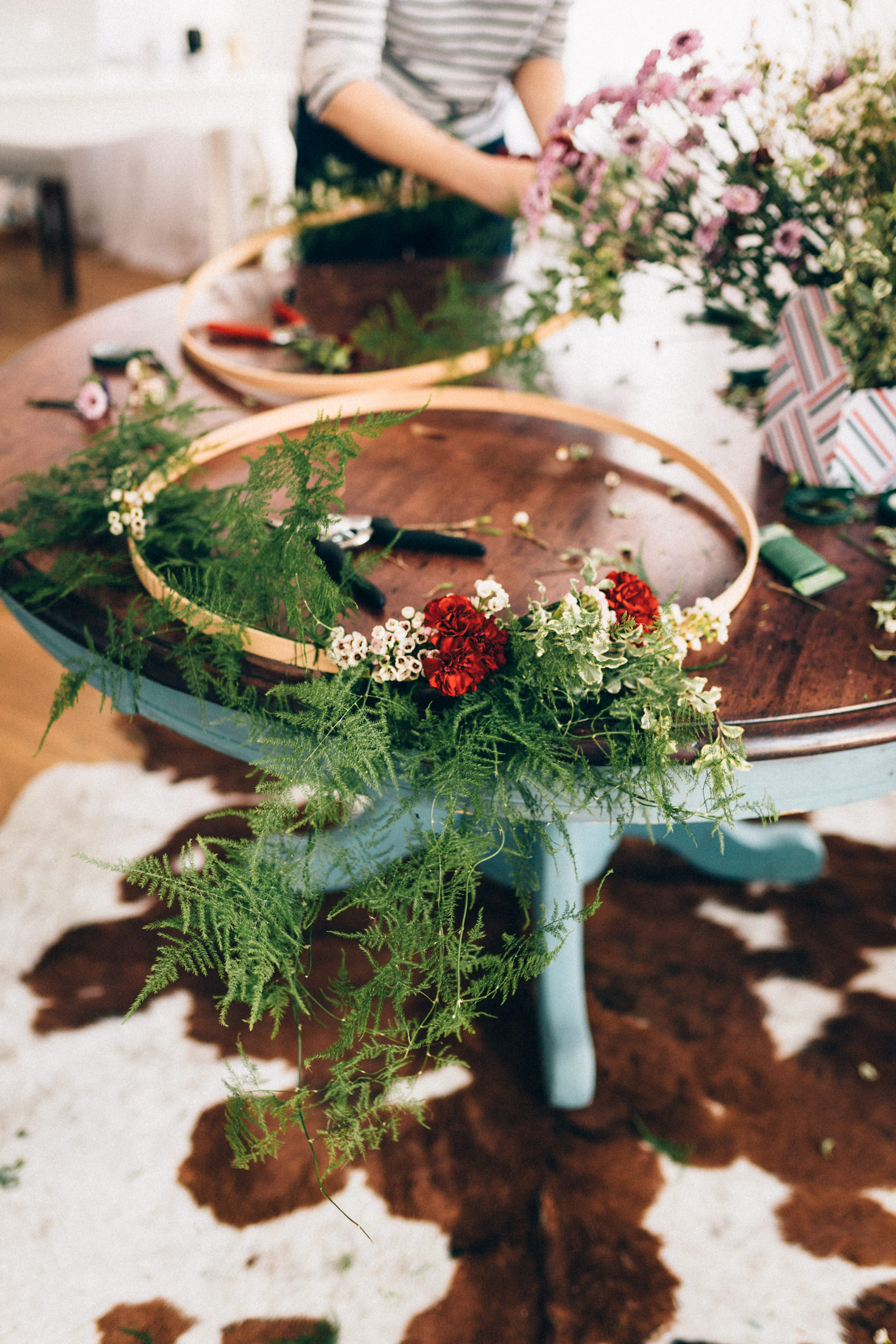 Hoop wreath on table