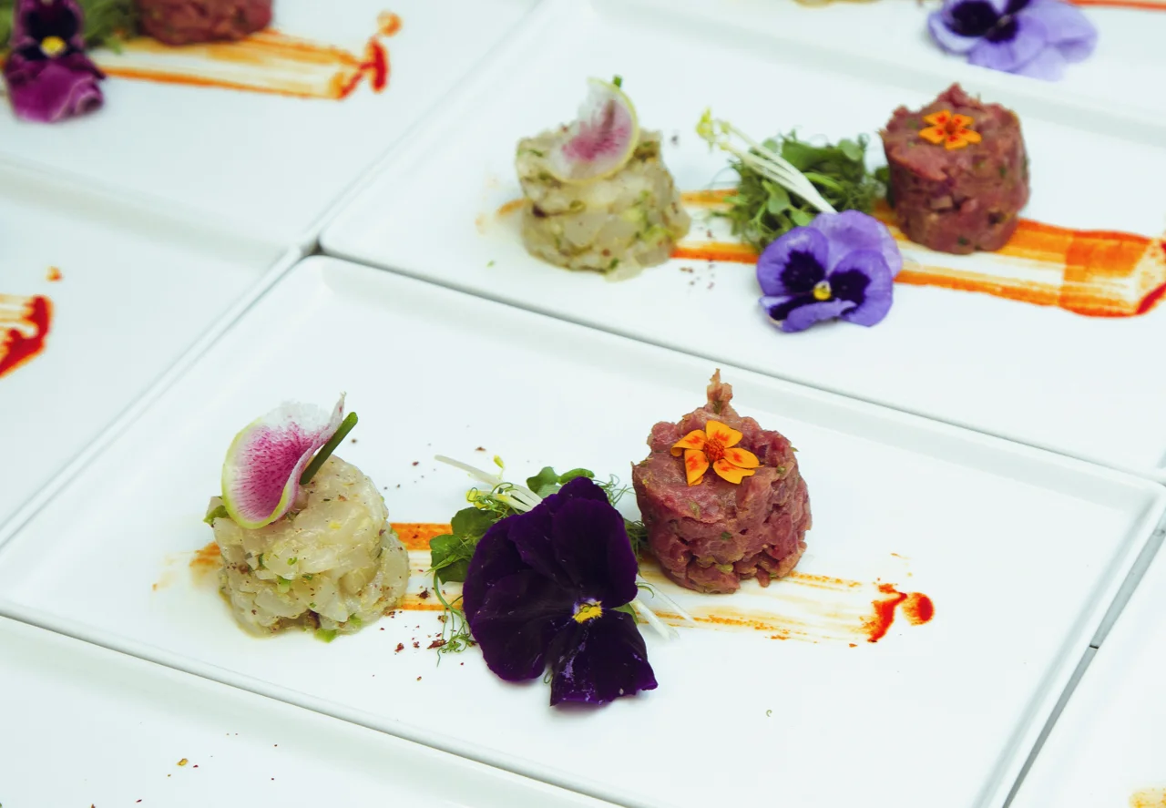 White & Black Surf & Turf, Paired with The Macallan Reflexion: Smoked Scallop Tartare (White Alba Truffle, Dill, Cucumber, EVOO, Lime) + Smoked Beef Tartare (Black Truffle, Buddha’s Hand, Shallot, Caper, Lobster Mushroom)