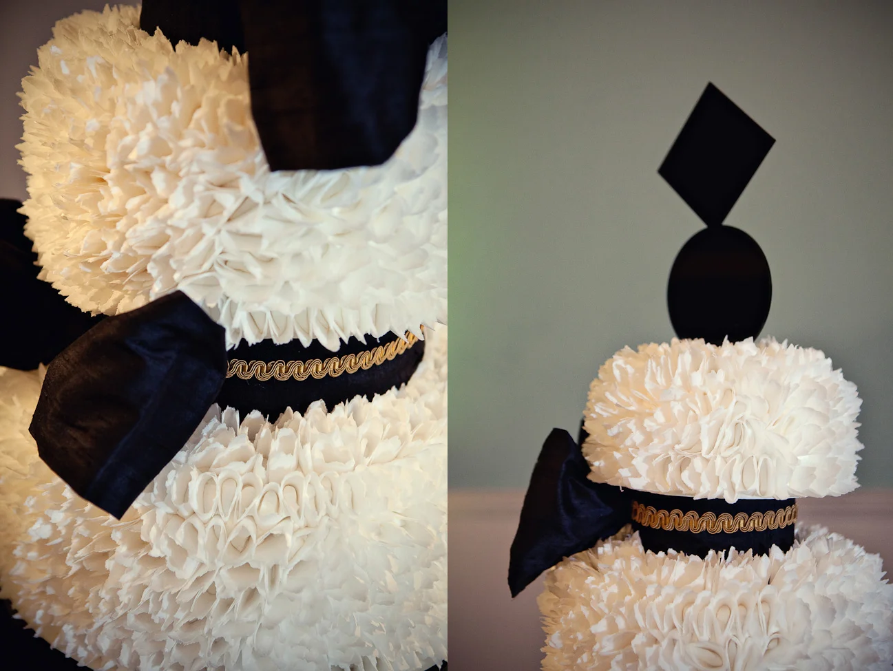 The ruffled wedding cake was inspired by the Vera Wang wedding dress.