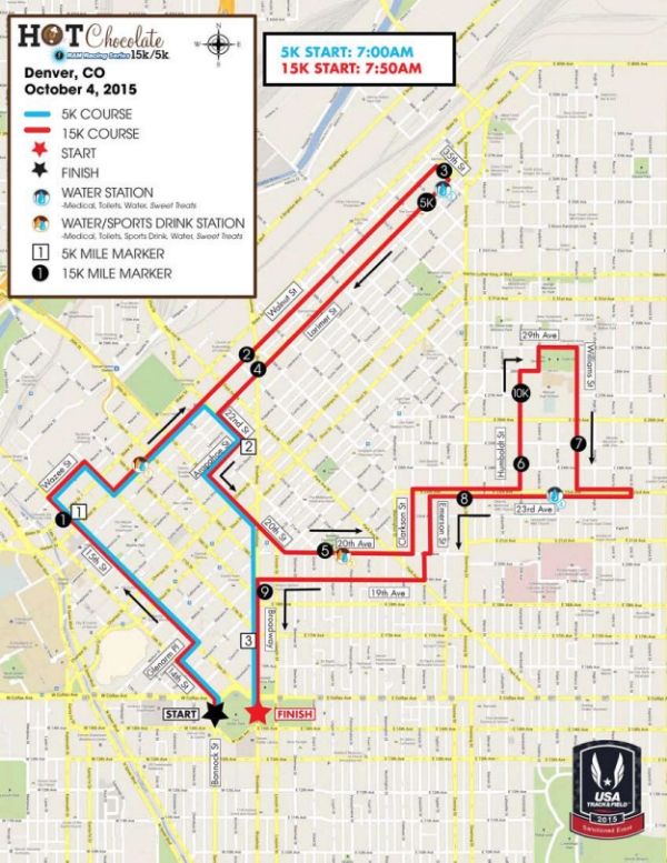 Hot Chocolate 15k and 5k Denver Map 2015