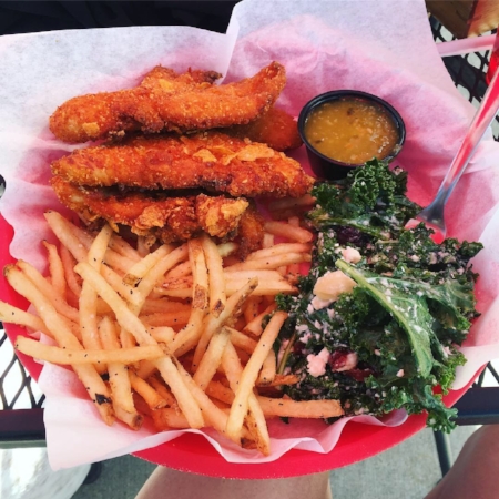 This post race lunch of corn flake crusted chicken tenders from Accomplice helped too!
