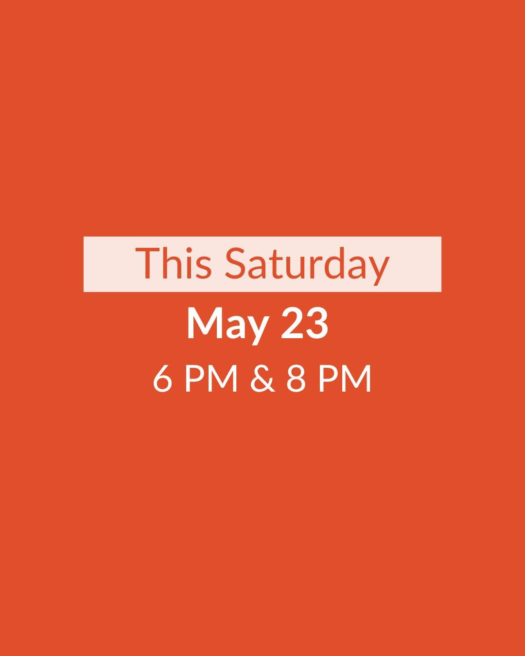For one last time , we gather this Saturday instead of Sunday!

A reminder that due to Espoir Laval bike races that will take place in our neighbourhood, we will gather at the warehouse to worship, this Saturday May 23 at 6 PM and 8 PM instead of Sun