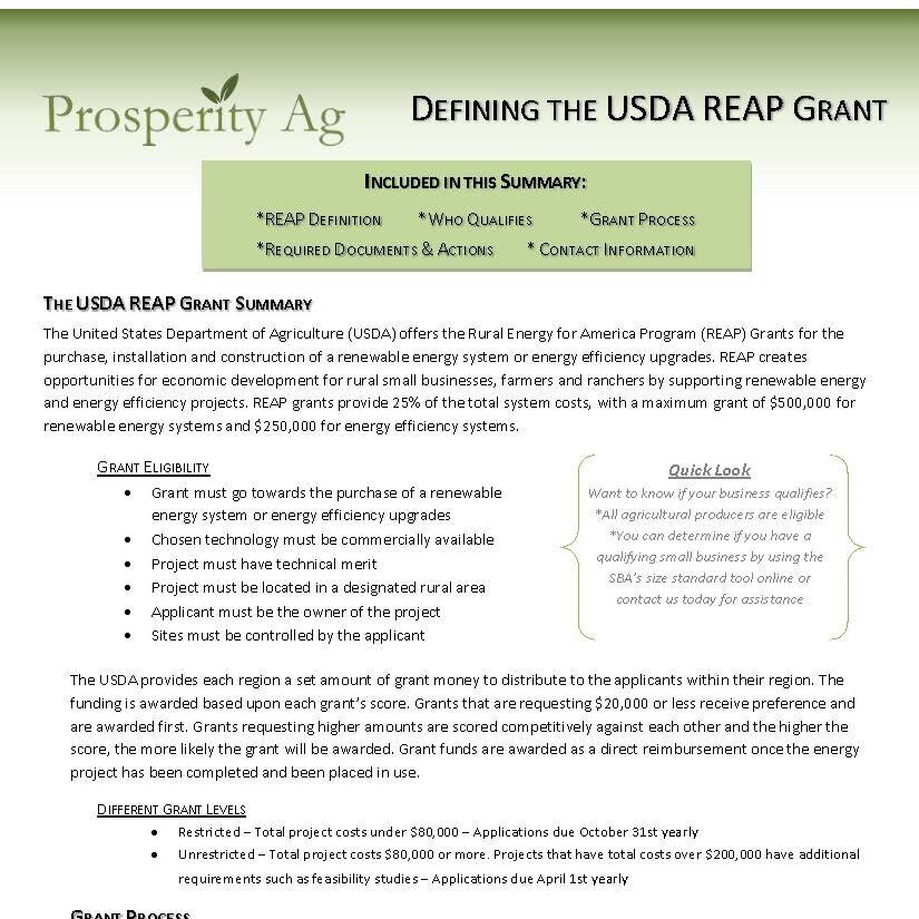 USDA REAP Grant