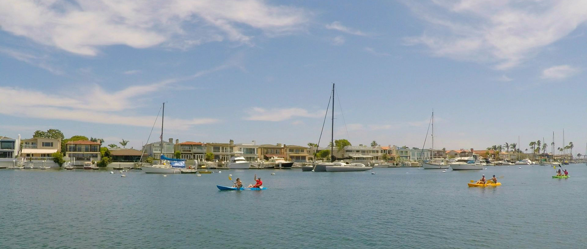 Less than half (45%) of the total area of Newport Beach is land. With 29.2 square miles of water, there is plenty of opportunity to participate in nautical sports of many kinds, including kayaking and stand-up paddle boarding on the calm waters of Newport Harbor.